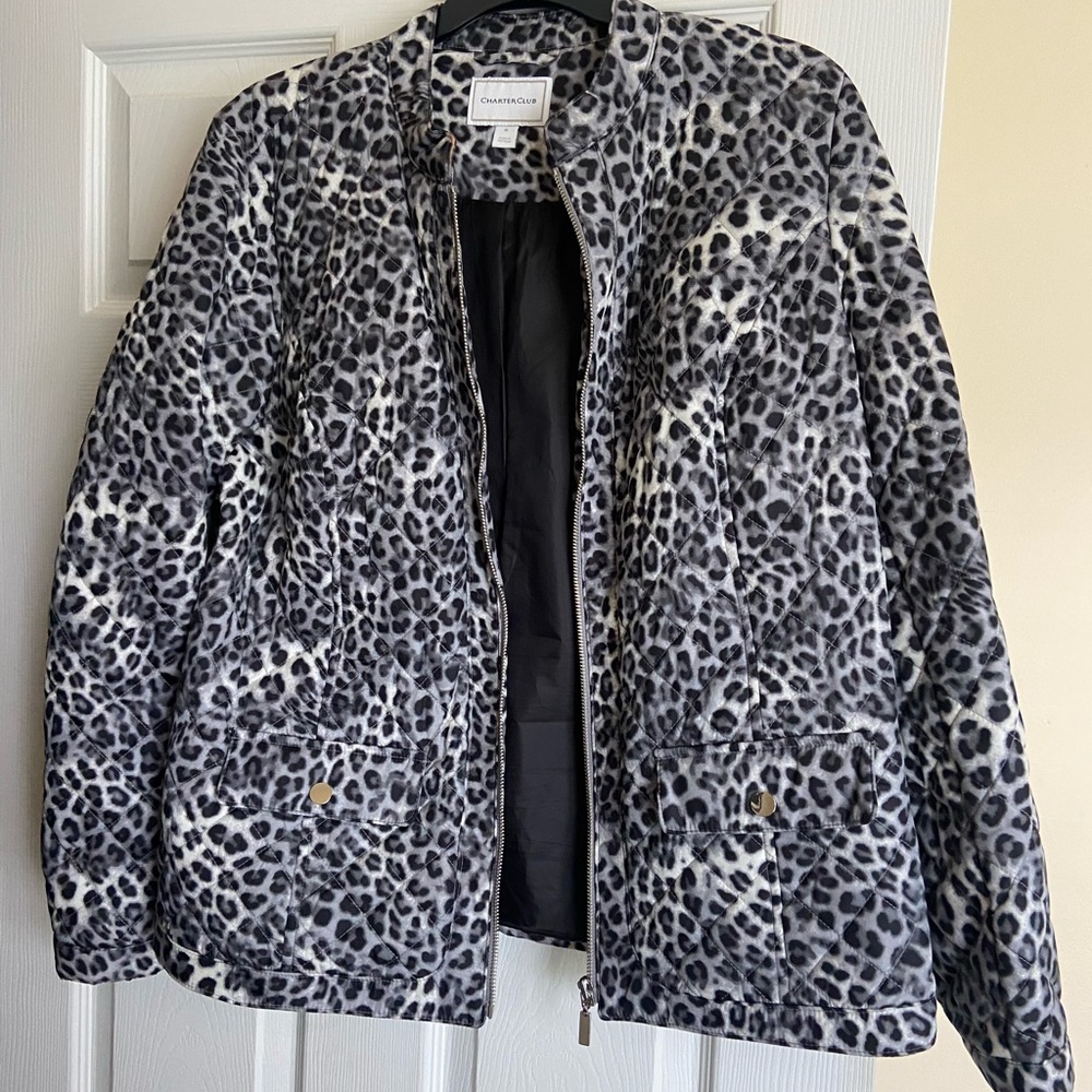 Charter Club Black and White Leopard Teddy Jacket